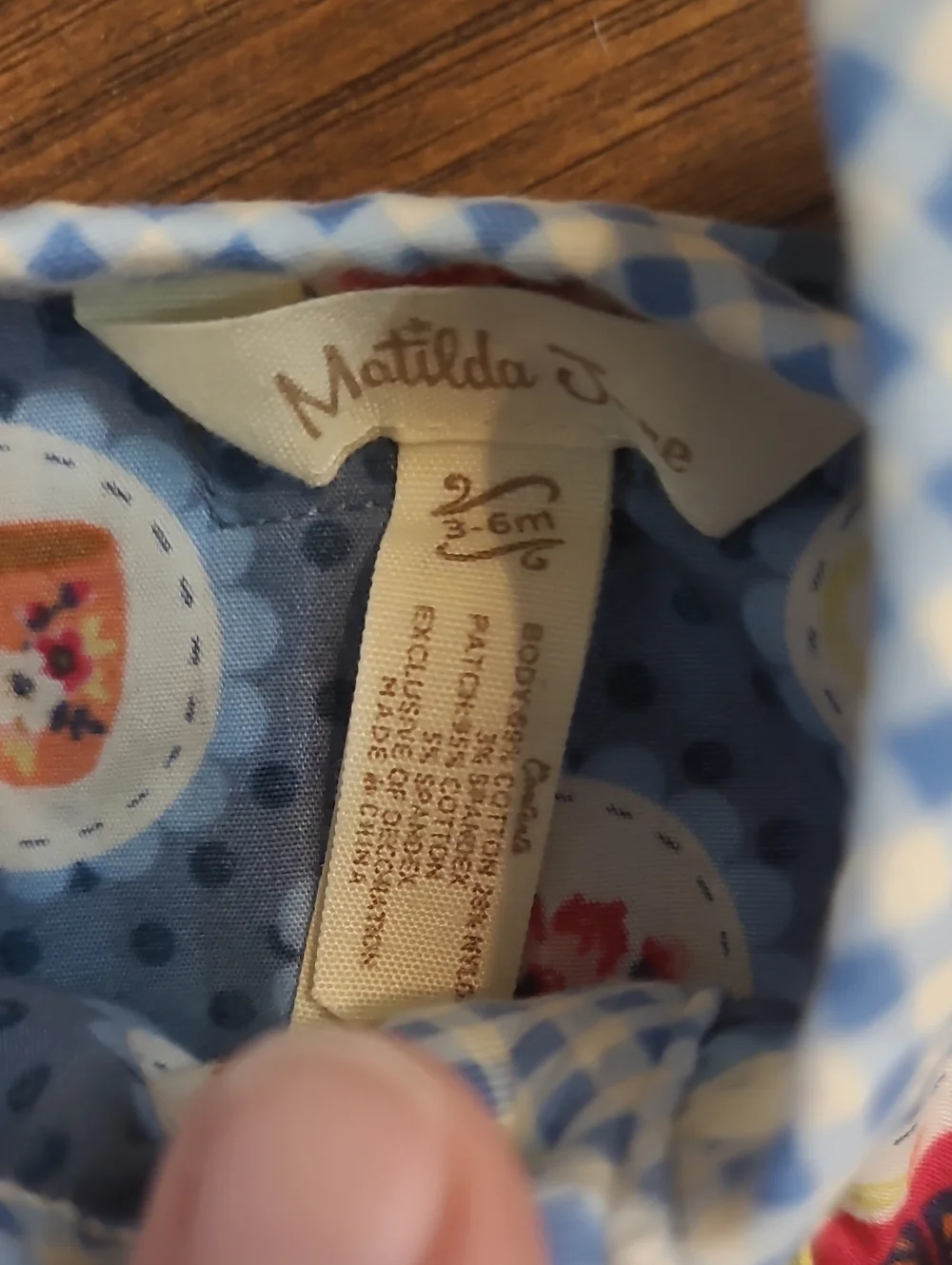 Matilda Jane Blue Polka Dot Fruit Medallion Romper with Yellow Tie Size 3 To 6 M